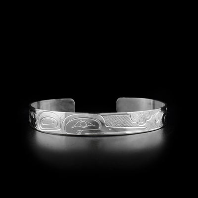 Large size sterling silver cuff bracelet featuring hummingbird.