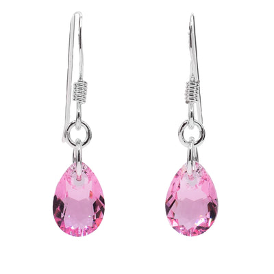 These Swarovski crystal earrings feature pink round Swarovski crystals with sterling silver hooks.