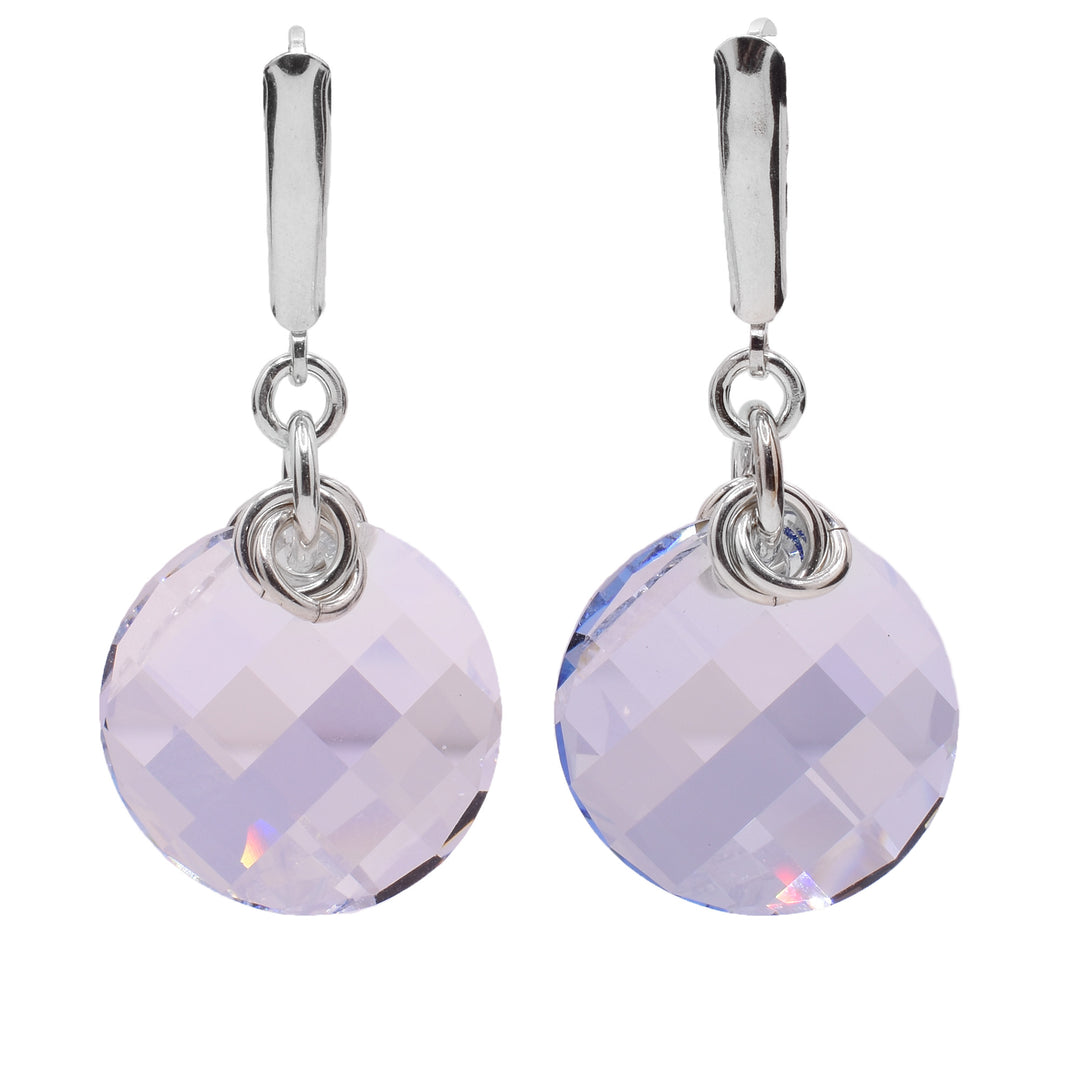 These sterling silver dangle crystal earrings have round urban blue Swarovski crystal hangs.