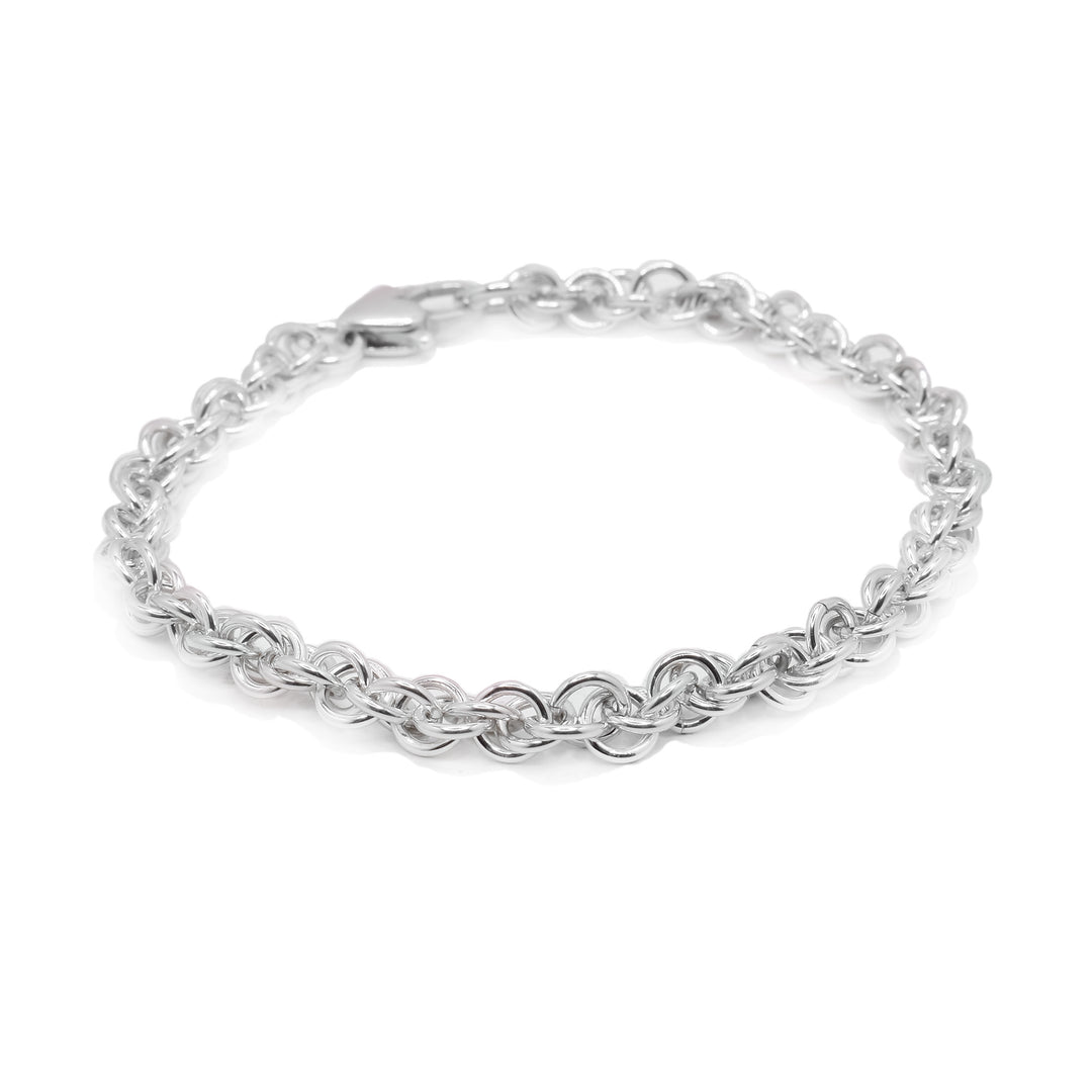 This sterling silver chain bracelet is a small, handmade chain.