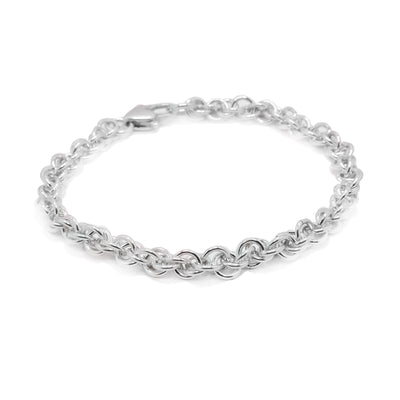This sterling silver bracelet is a small, handmade chain.