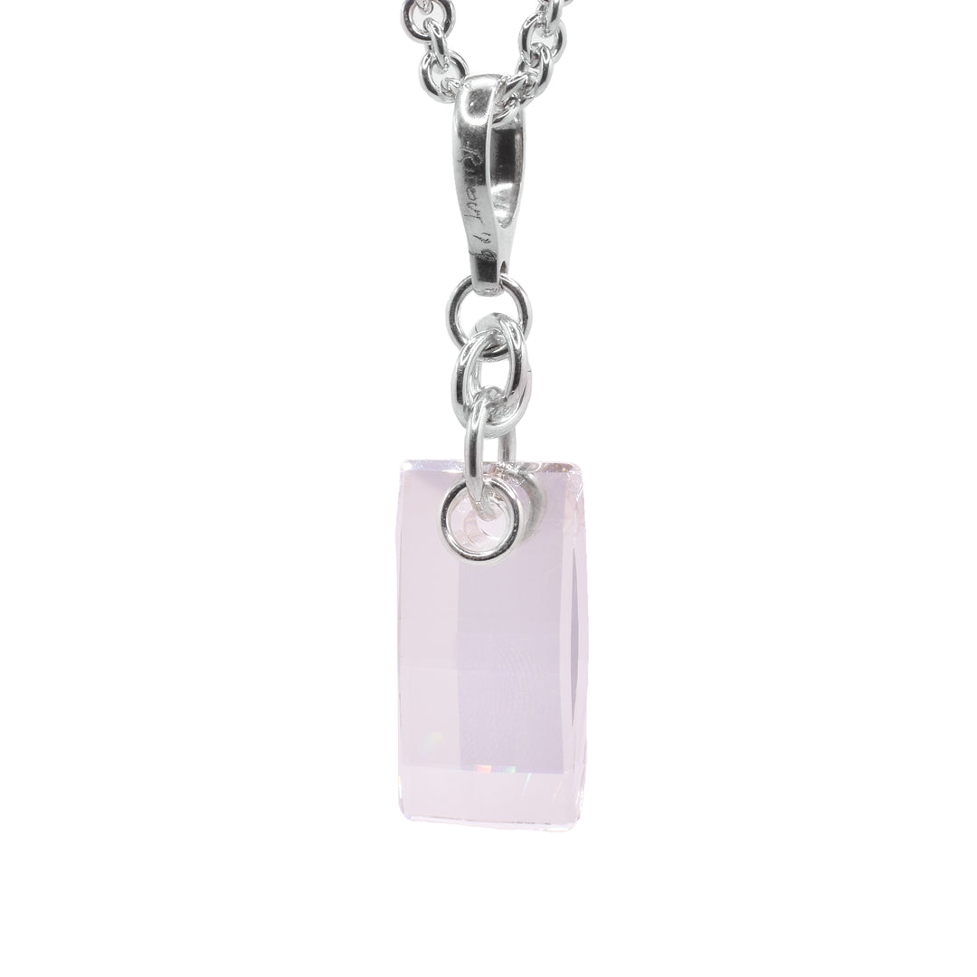 This crystal pendant has a sterling silver jump ring and chain with a rectangular urban smoke Swarovski crystal attached to it.