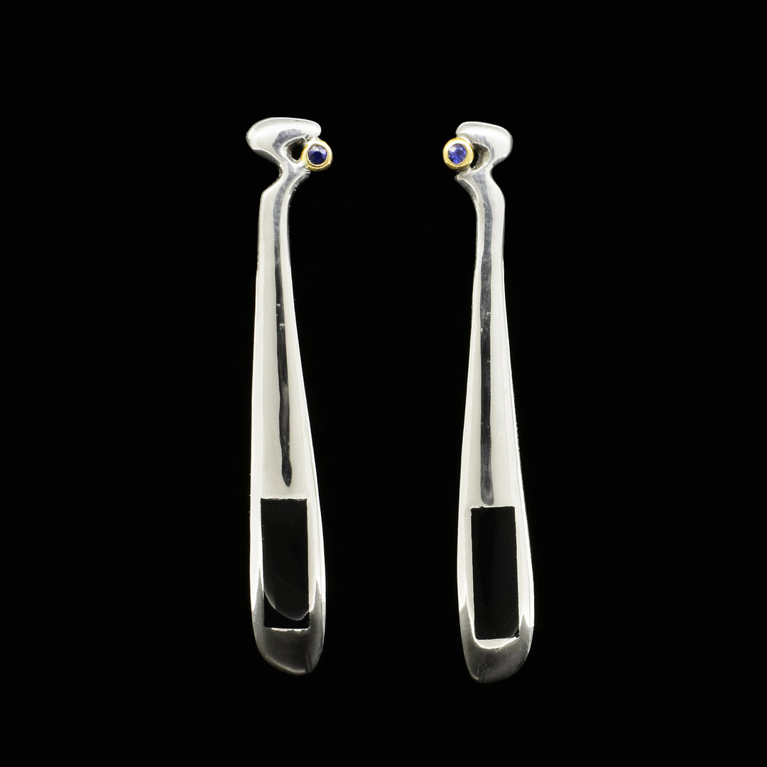 Long Blue Sapphire Stud Earrings