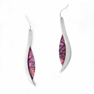Long Pink Titanium Earrings handmade by artist Jean-Yves Nantel.