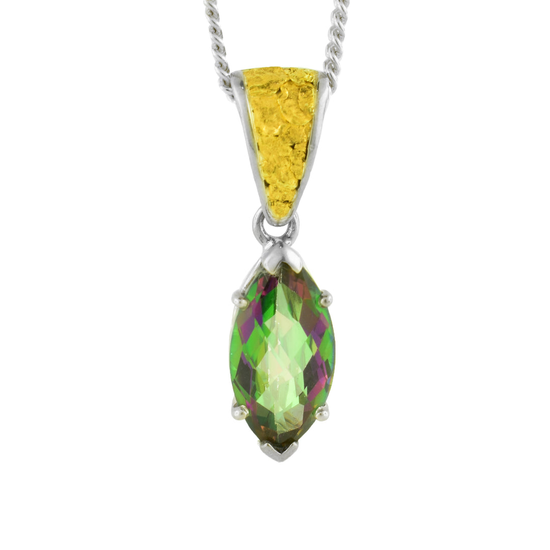 Marquise Northern Lights topaz pendant accented with a 22K gold nugget, set in sterling silver for striking contrast.