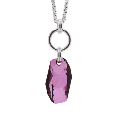 Sterling silver meteor purple Swarovski crystal pendant by artist Debra Nelson.