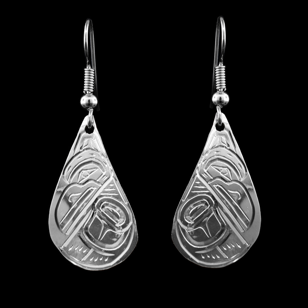 Mini Sterling Silver Raven Teardrop Earrings