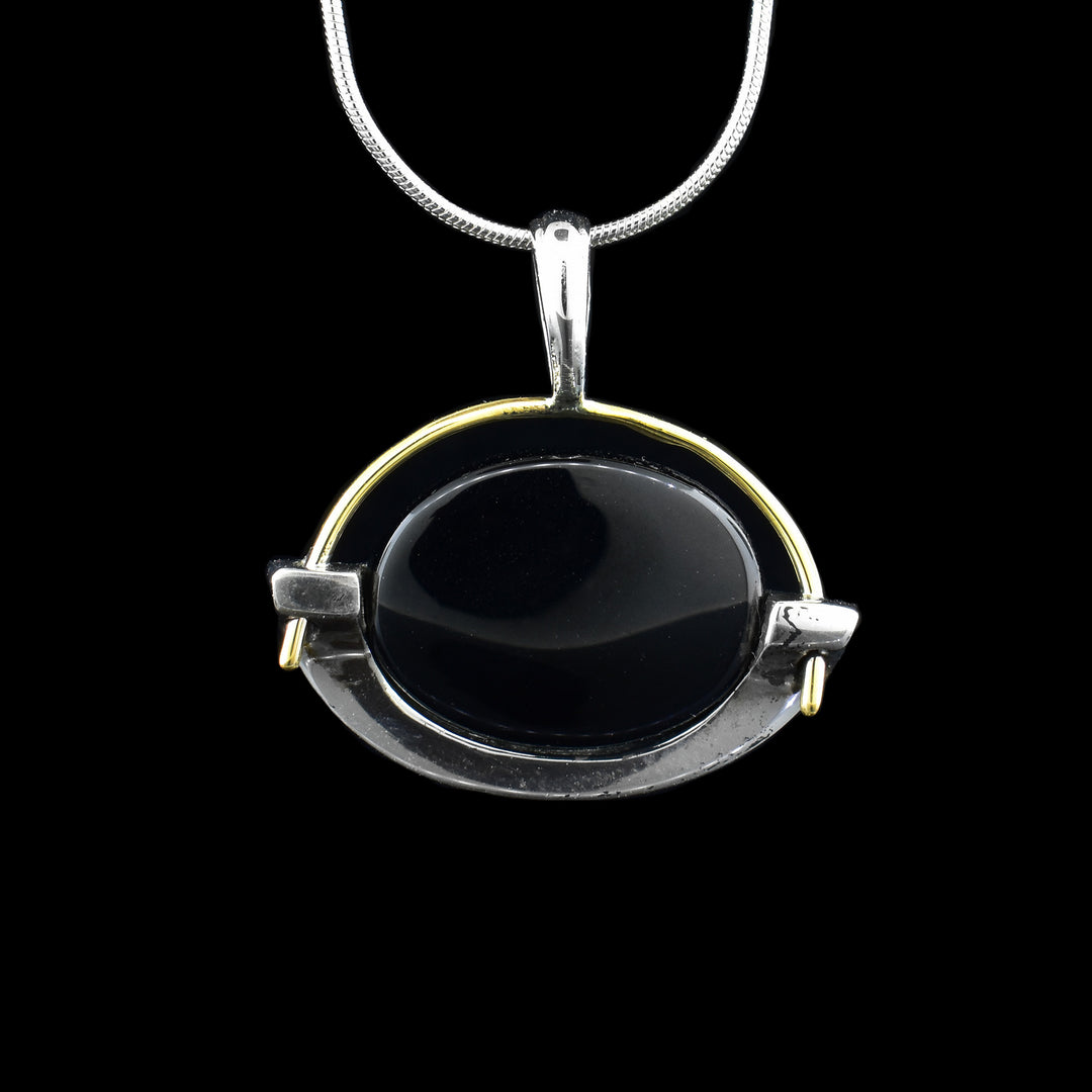 Minimalist 14k Gold and Sterling Silver Black Onyx Pendant