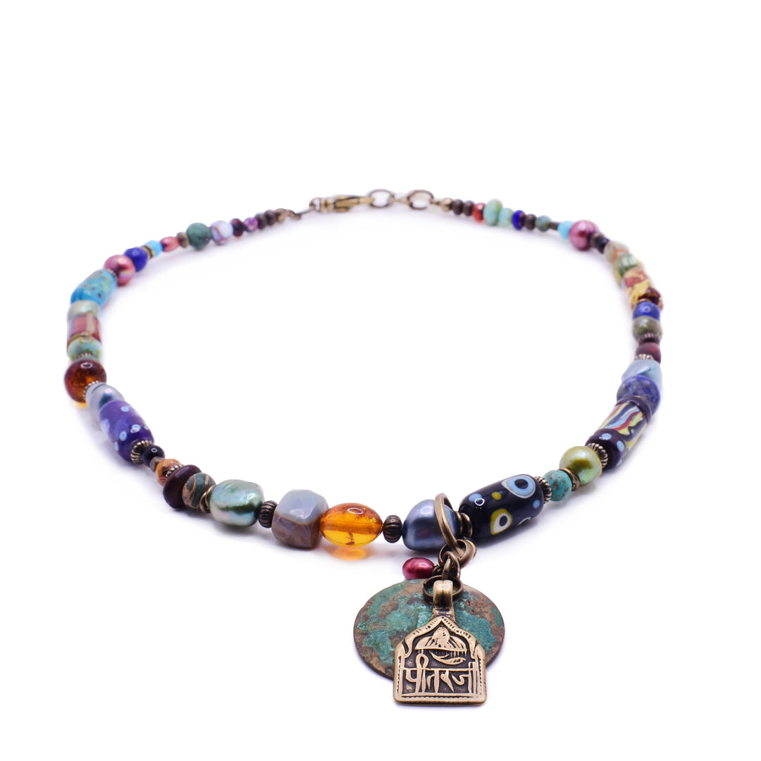 Multiple Gemstone Glass Bead Necklace