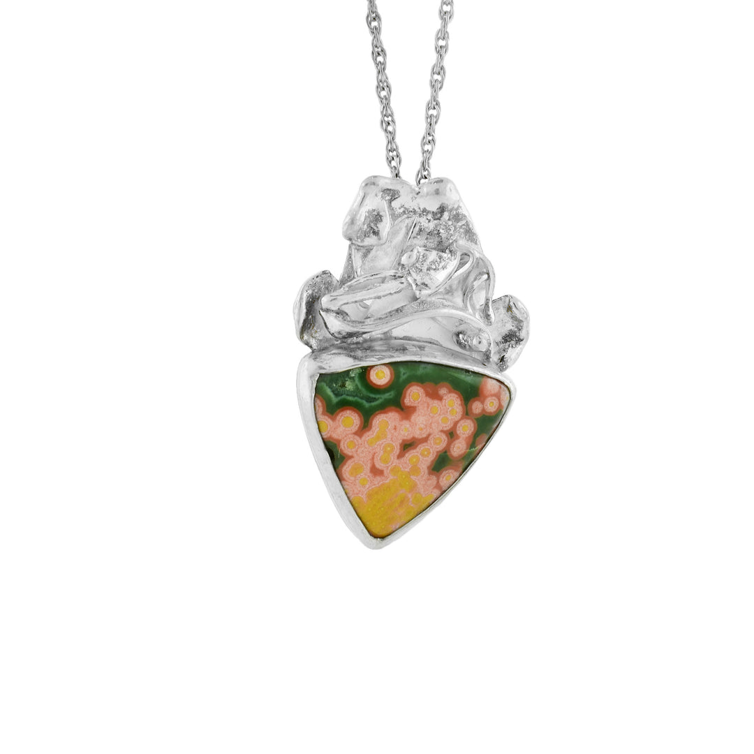 Triangle ocean jasper is crafted into abstract  925 Silver Necklace