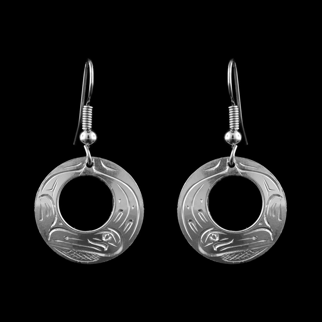Shop handcrafted Sterling Silver Raven Cutout Earrings by artist Graham Henry. Authentic Northwest Coast Indigenous design in a modern, lightweight style.