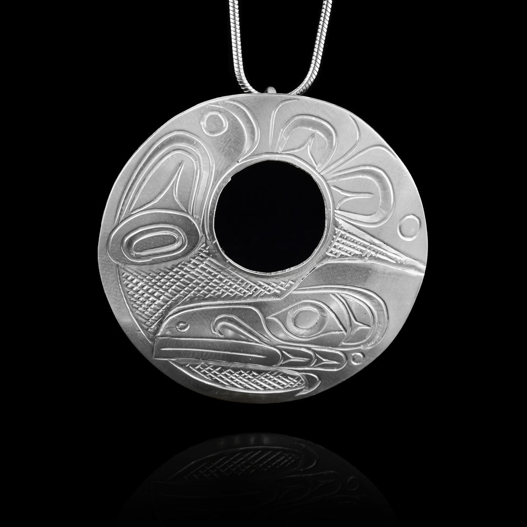 Open Circle Sterling Silver Raven Pendant