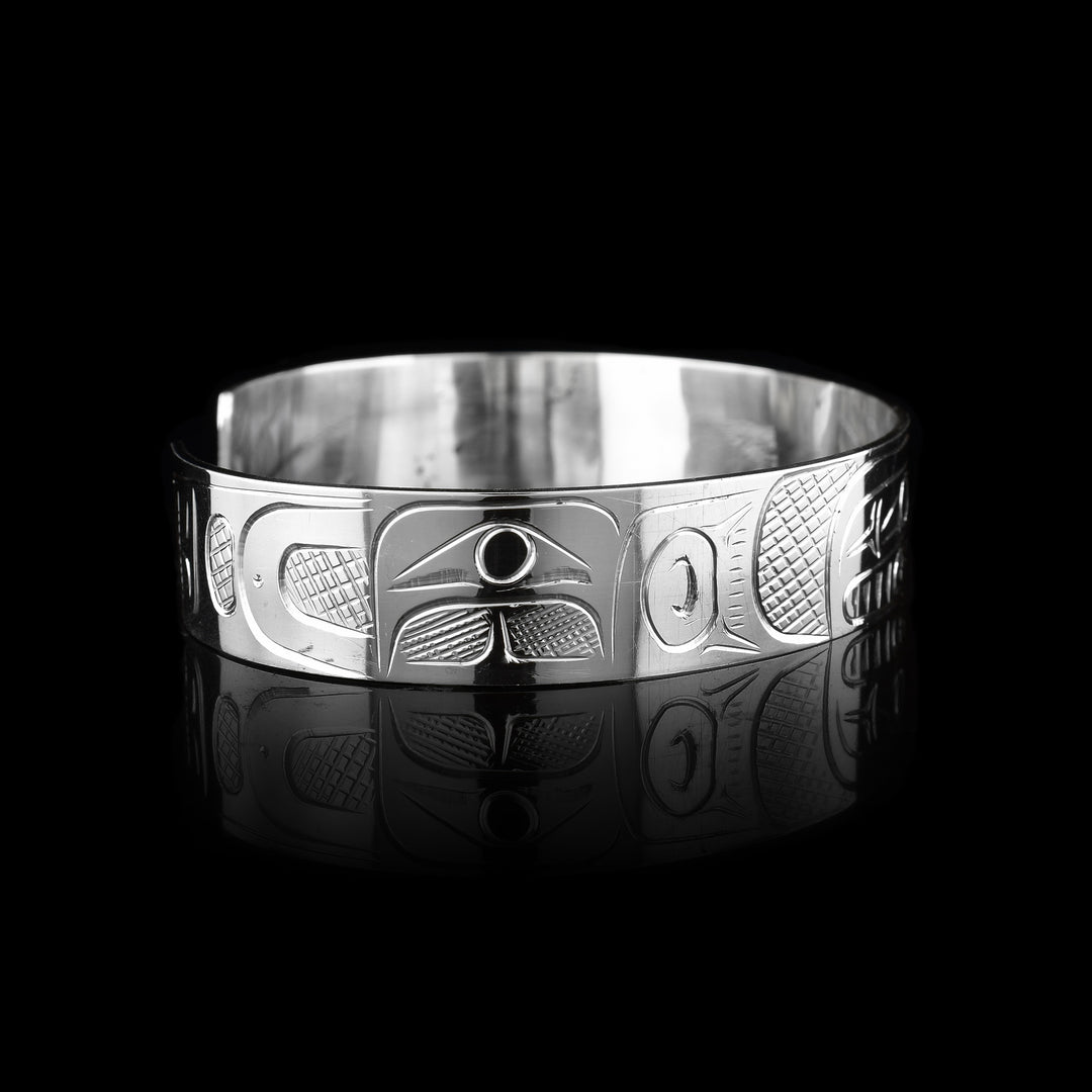 1/2" Sterling Silver Orca & Salmon Cuff