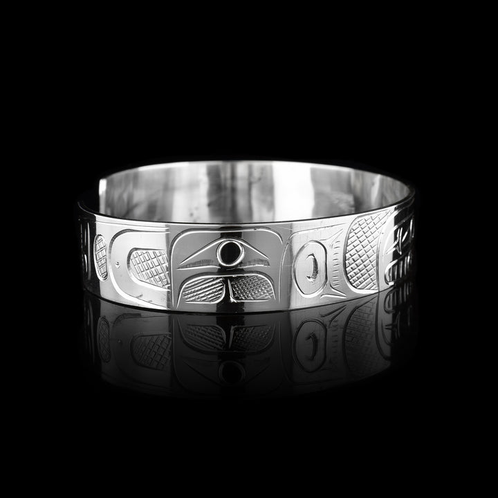 1/2" Sterling Silver Orca & Salmon Cuff