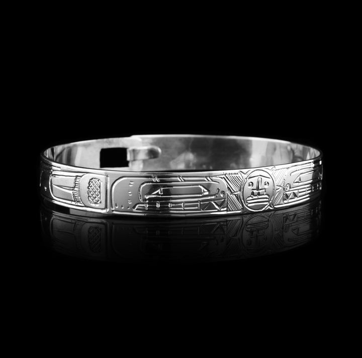 1/4"wide sterling silver Double Orca and Sun Clasp Bracelet