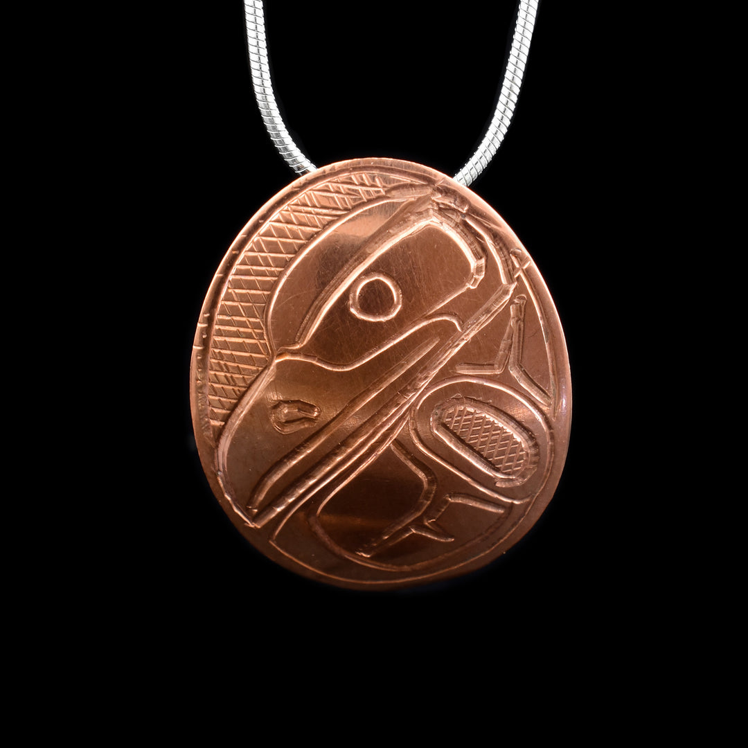 Oval Copper Raven Pendant