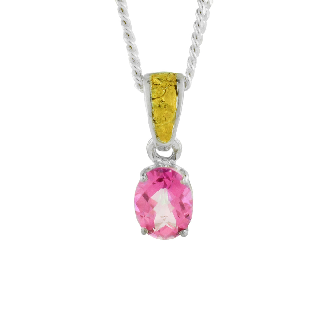 Oval Pink Topaz Pendant with Gold Nugget Bail