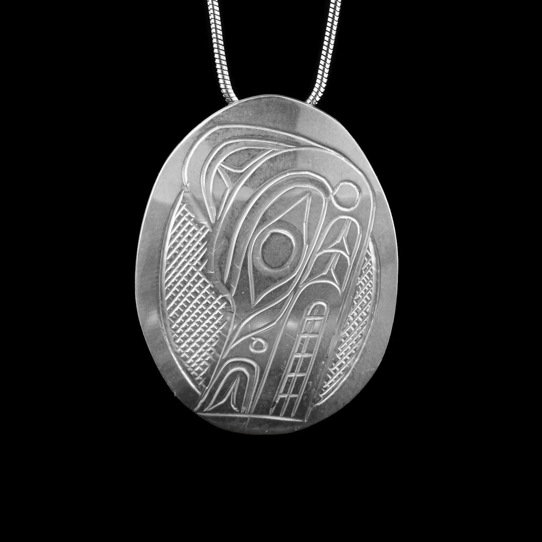 Oval Wolf Sterling Silver Pendant
