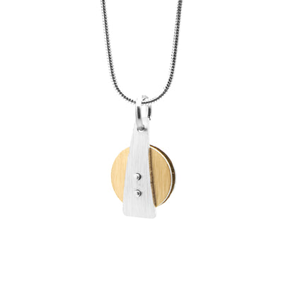 Anodized and brushed aluminum gold-coloured and silver-coloured pendant by JR Franco. Stainless steel snake chain included.