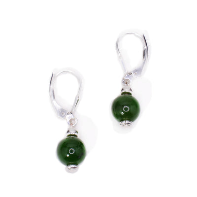 Petite, round BC jade beads dangle from sterling silver lever-back hooks.