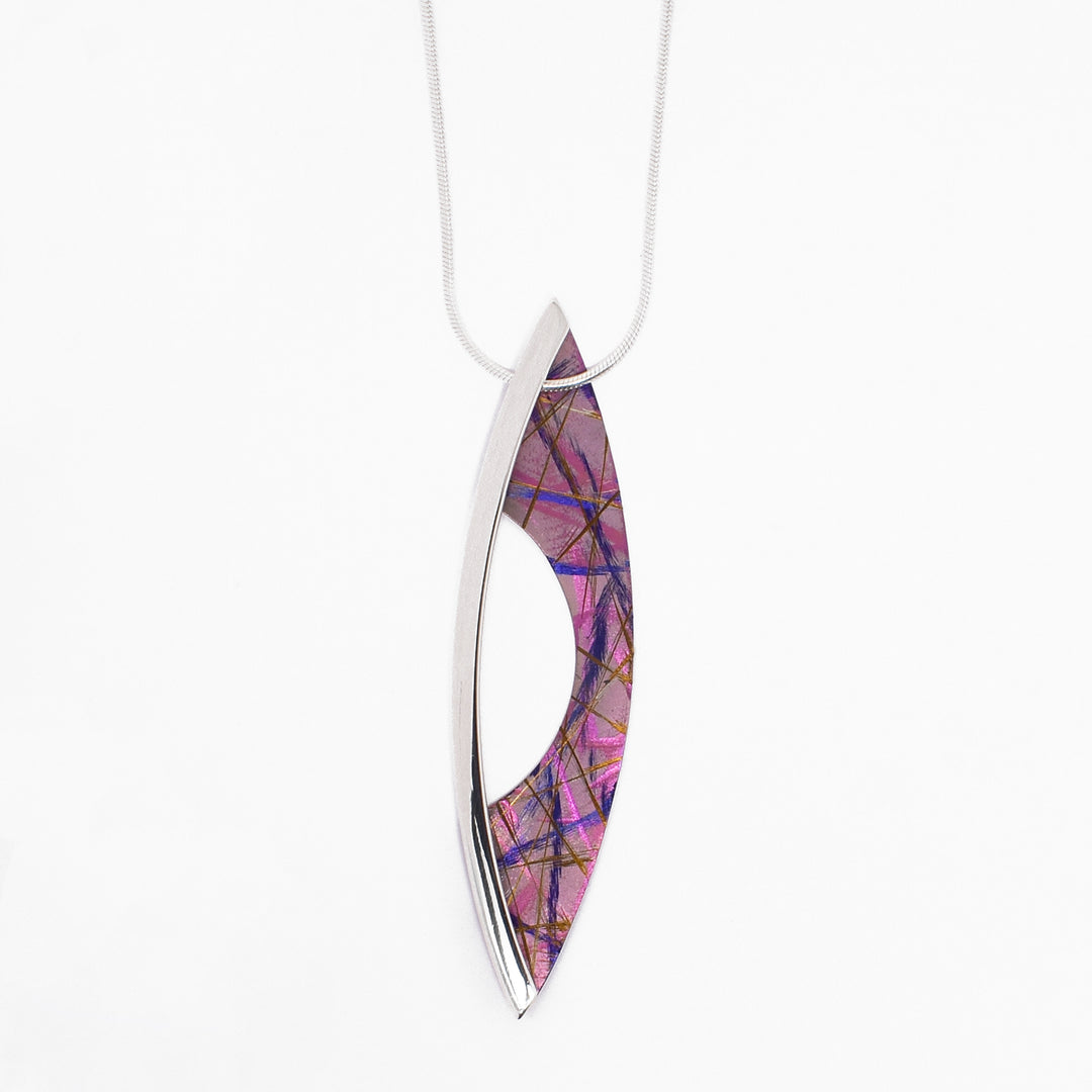 Pink Titanium Crescent Pendant Necklace
