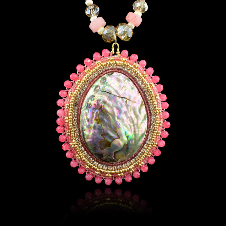 Pink and Gold Beaded Necklace with Abalone