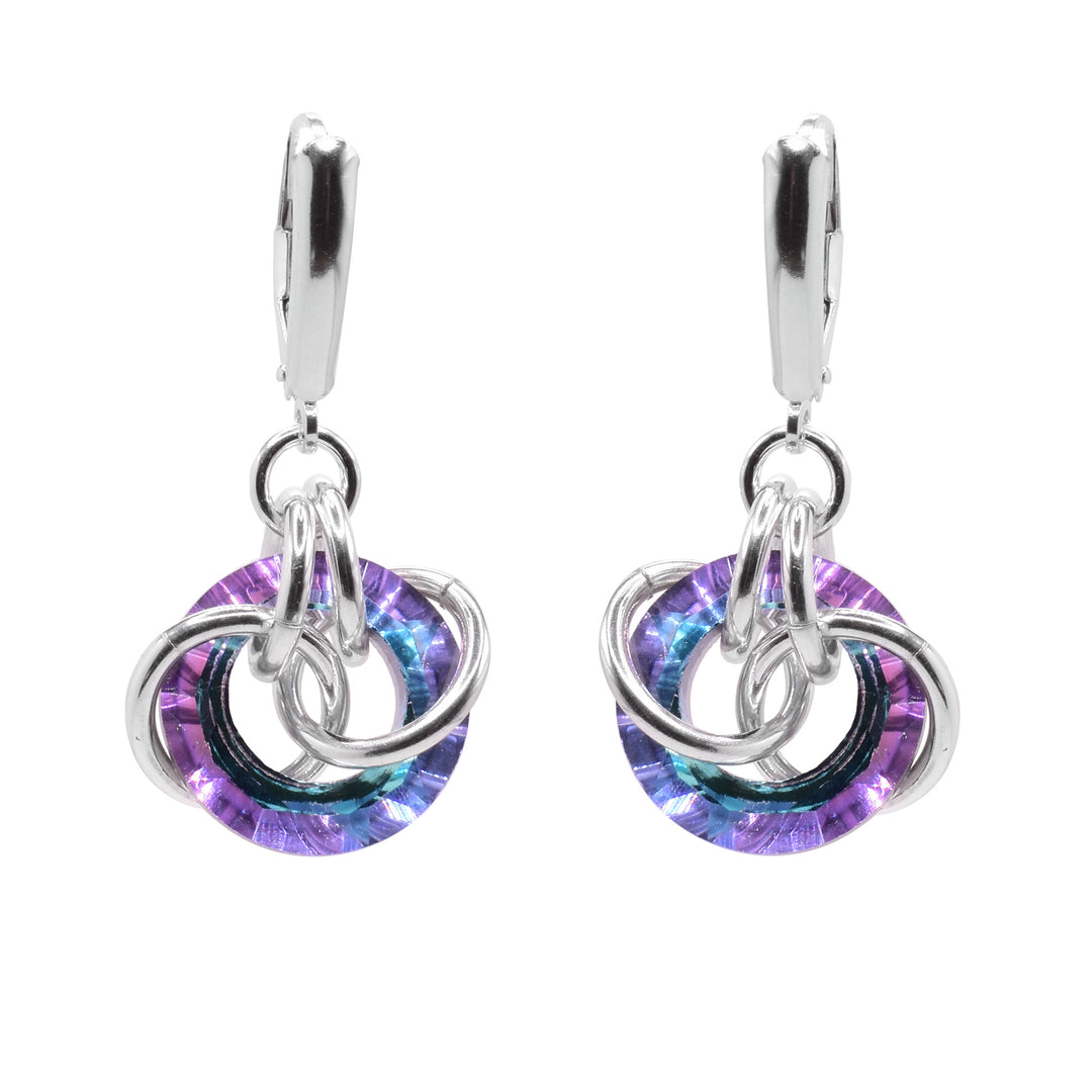 Purple Swarovski Crystal Dangle Hoop Earrings