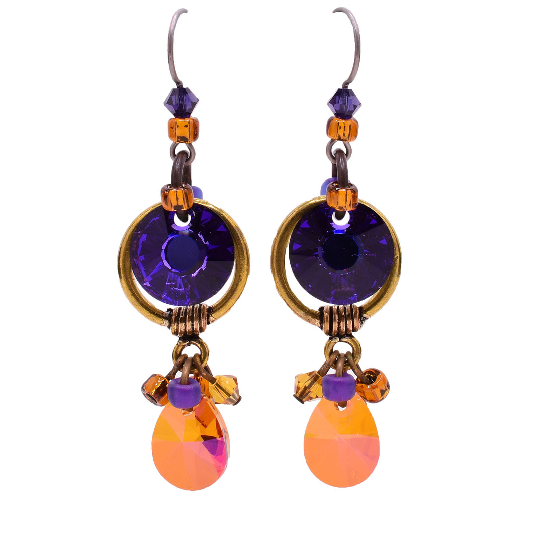 Dangle drop earrings made with glass. Titanium ear hooks. By Honica.