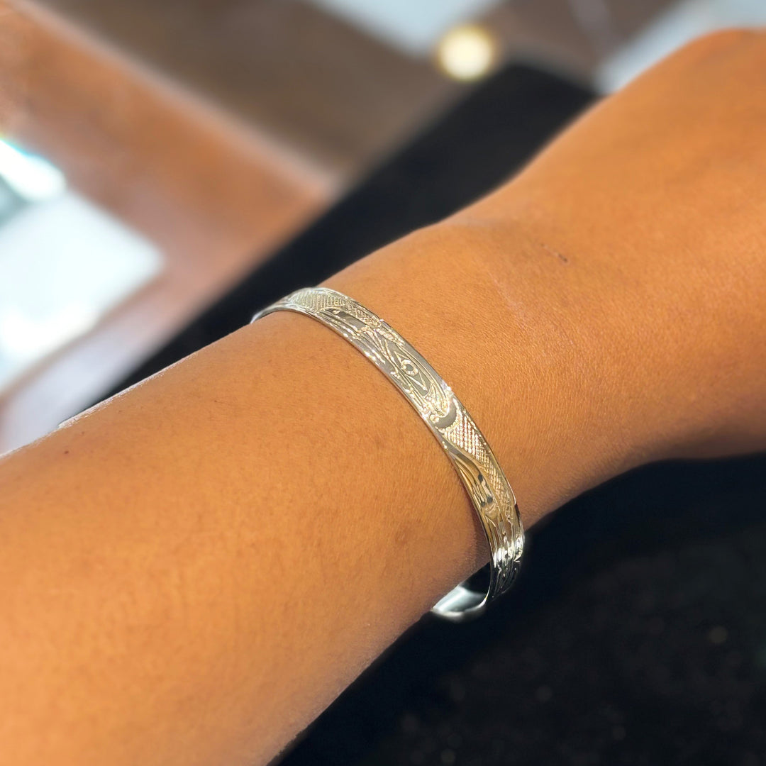 This image shows the raven bracelet on a female wrist.