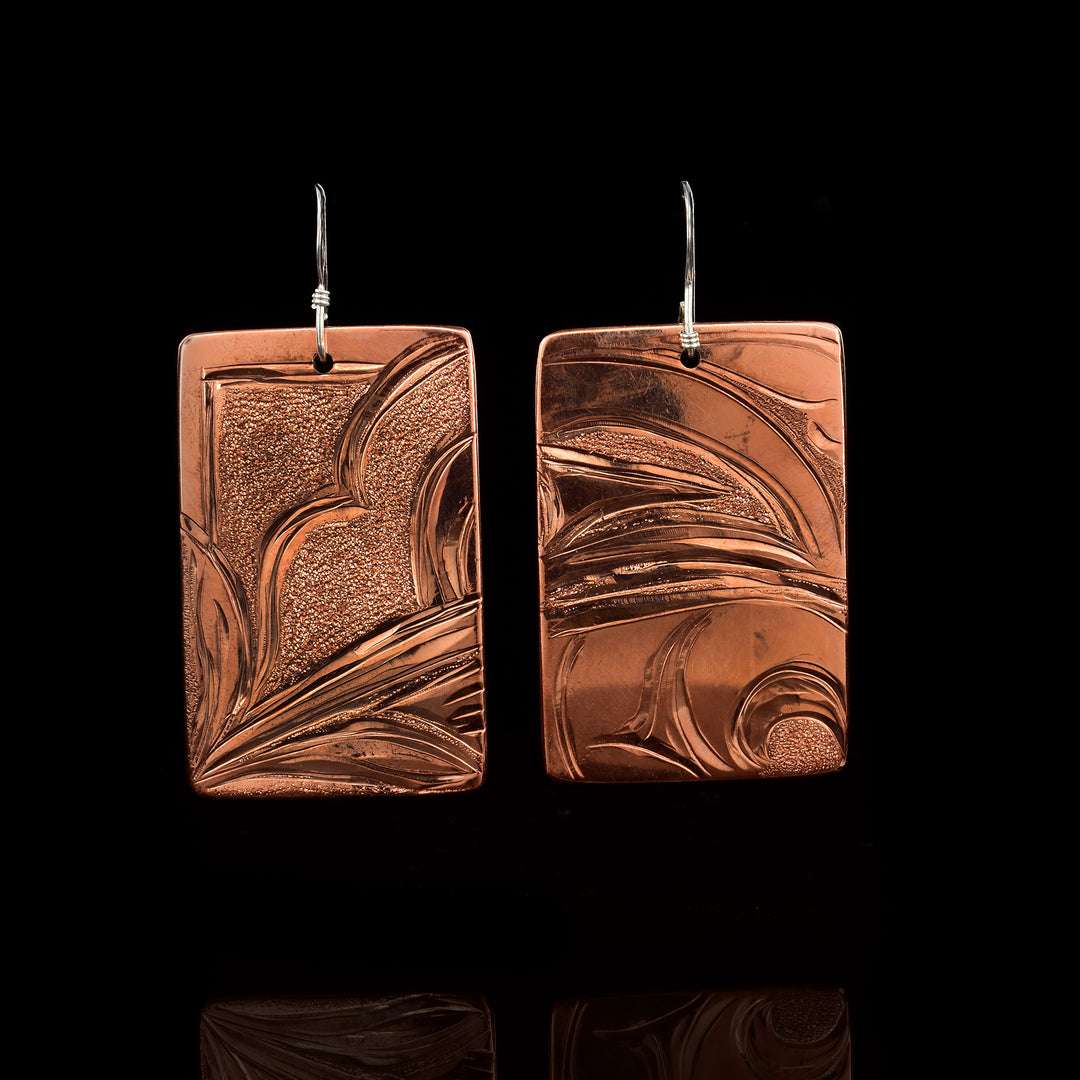 Rectangle Dangle Hummingbird Copper Earrings