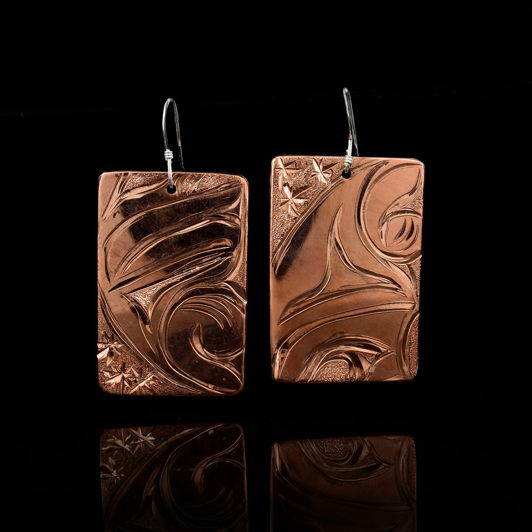 Rectangle Dangle Moon Copper Earrings