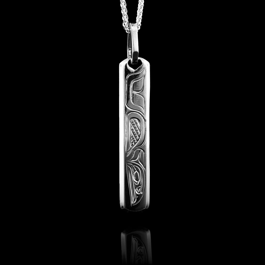 Made from sterling silver this is a small  Rectangle Double Sided Bear and Raven Pendant