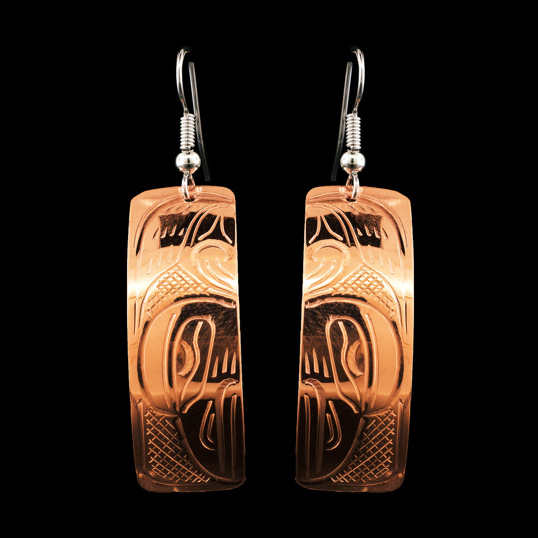 Rectangle Dangle Raven Copper Earrings