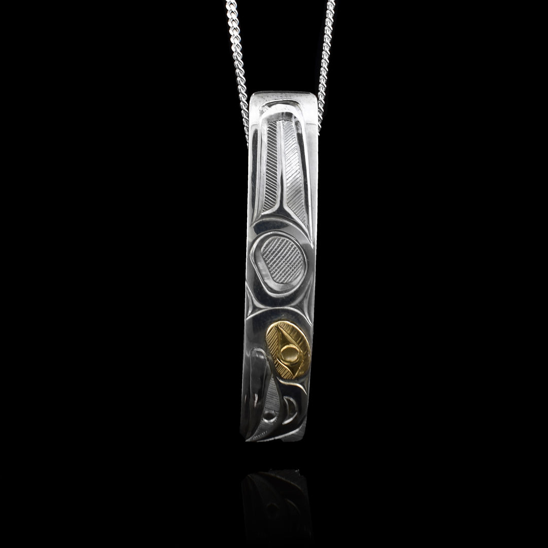 Rectangle Silver and Gold Raven Pendant