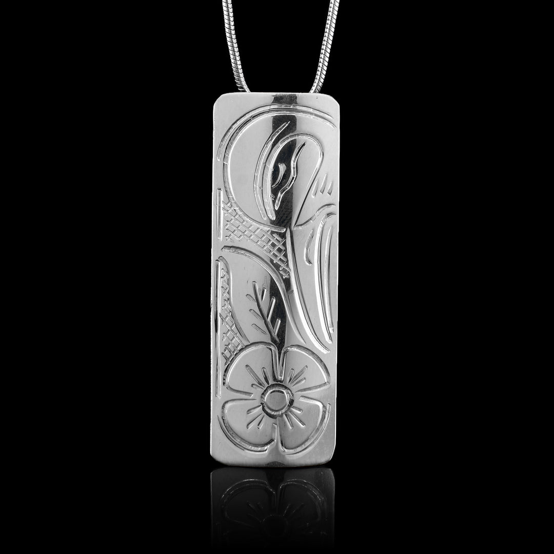Rectangle Sterling Silver Hummingbird Pendant
