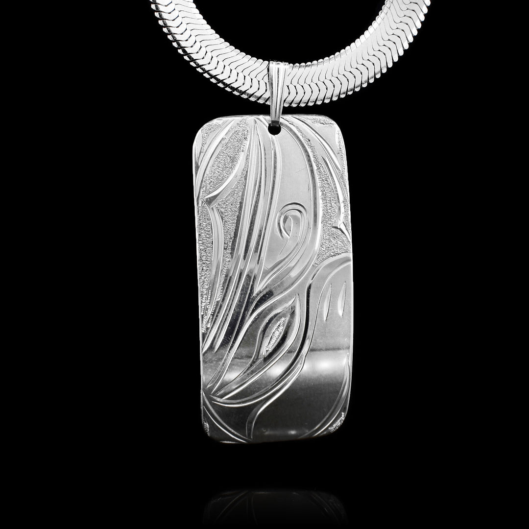Rectangular Sterling Silver Raven Pendant