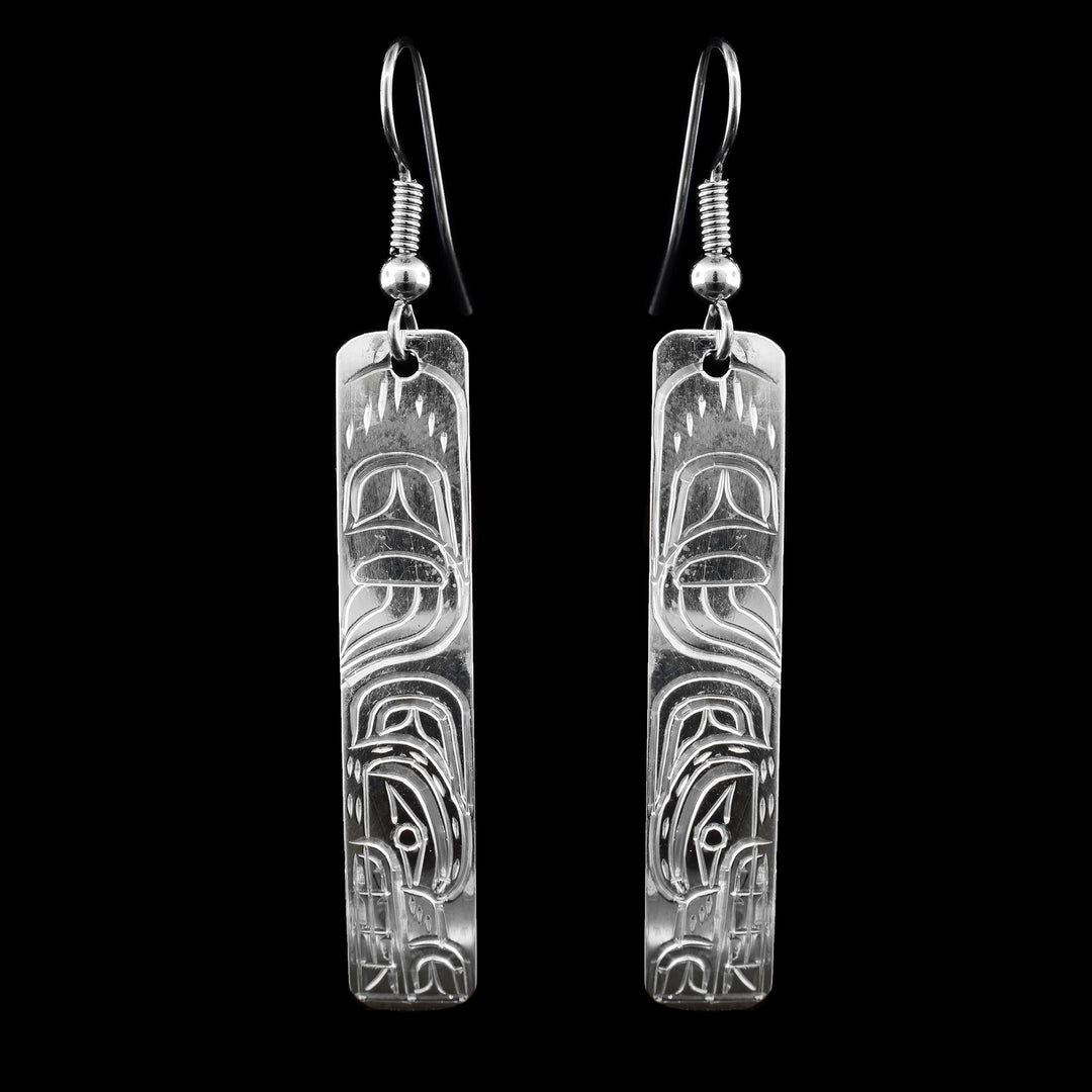 Rectangular Sterling Silver Wolf Earring