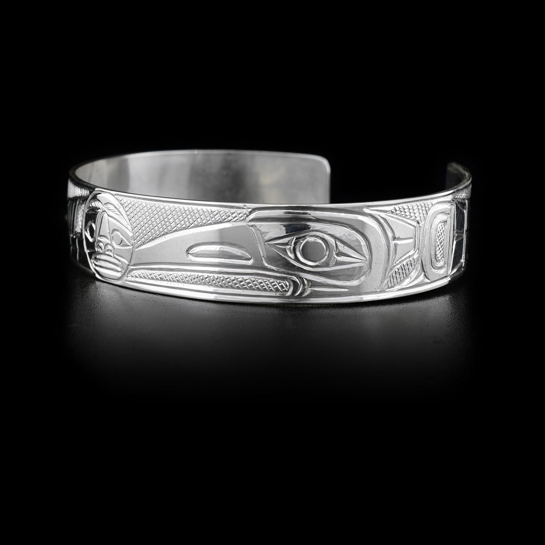 Silver 1/2" Wolf Moon Raven Cuff Bracelet - Artina's Jewellery