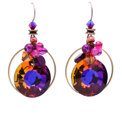 Vibrant dangle earrings made of Swarovski crystal, agate and glass. Titanium ear hooks. By Honica.
