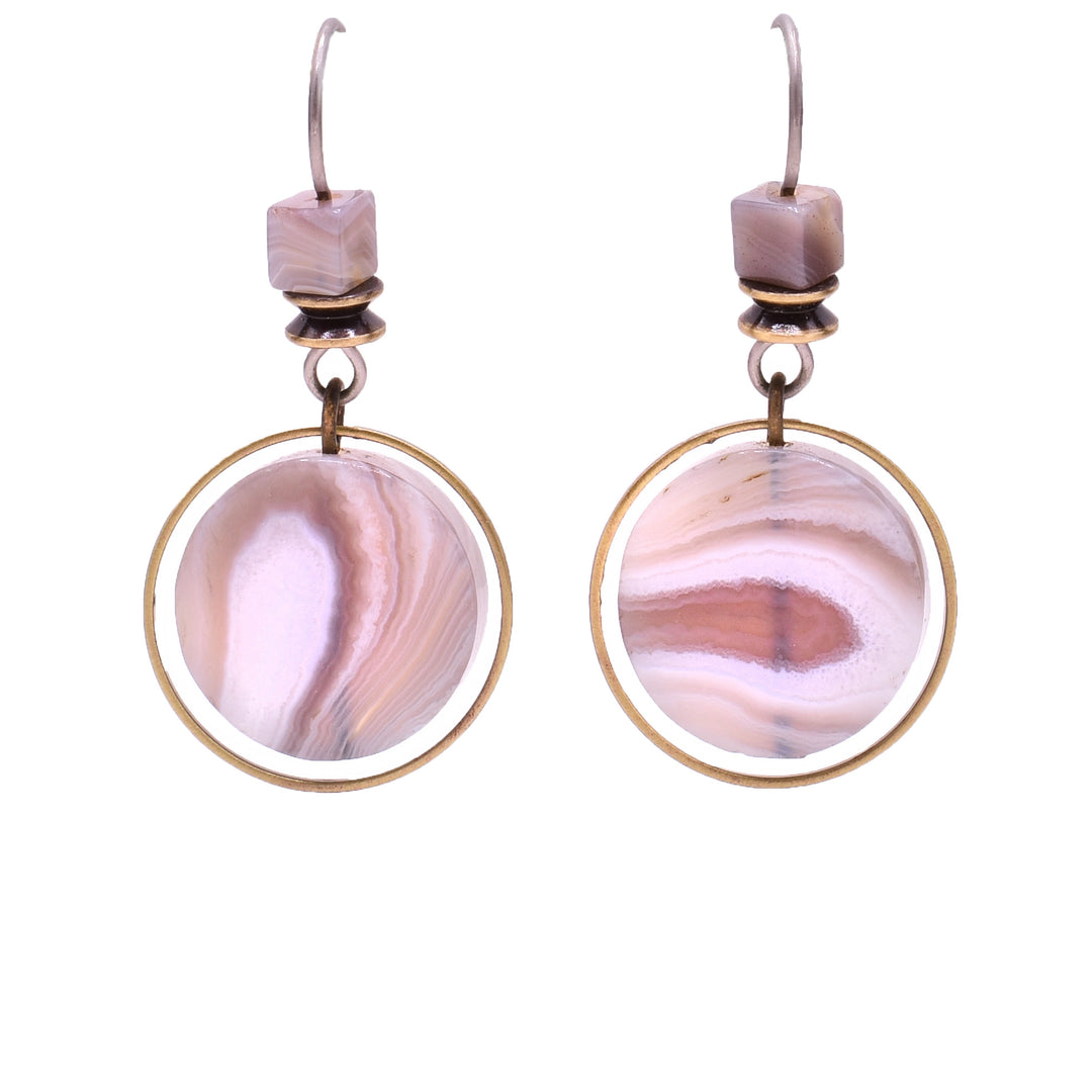 Dangle earrings made of Botswana agate. Titanium hooks. By Honica.