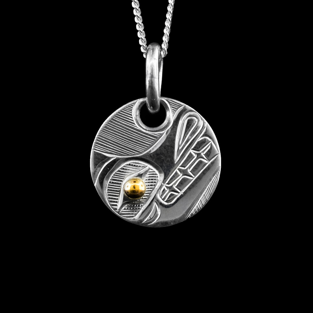Round Silver and Gold Wolf Pendant