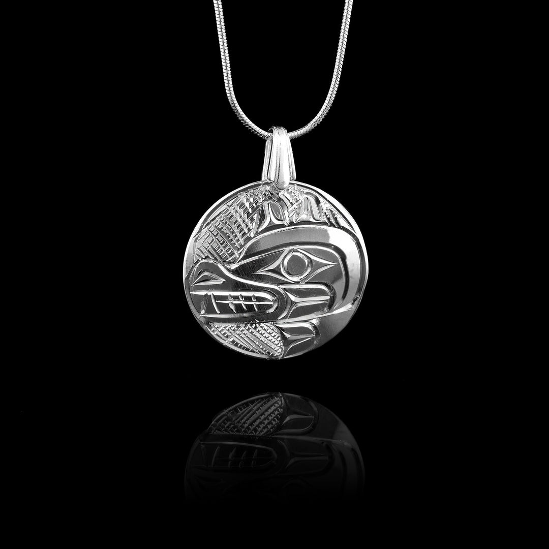 Round Wolf Sterling Silver Pendant