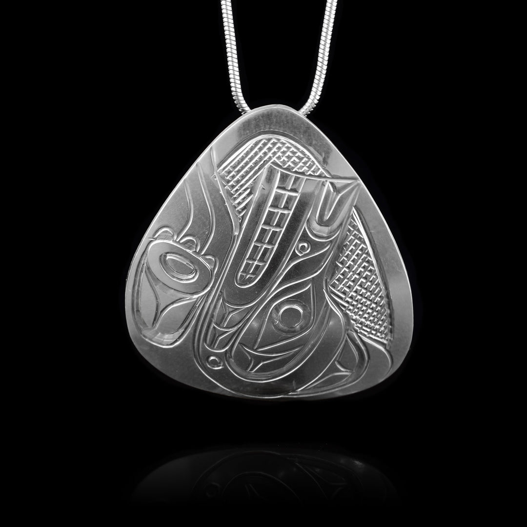 Rounded Triangle Sterling Silver Wolf Pendant