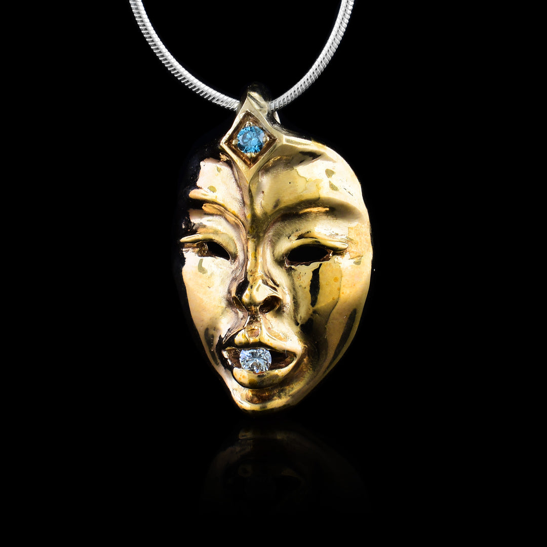 Gina Mae Schubert bronze Haida Portrait Mask. Featuring diamonds to symbolize intuition and the courage to speak truth to power, it honors the Divine Feminine.