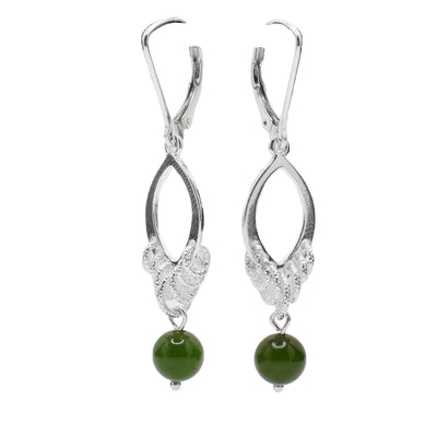 Sterling silver grade A BC jade boho dangle earrings. By an contemporary Canadian in-house artisan.