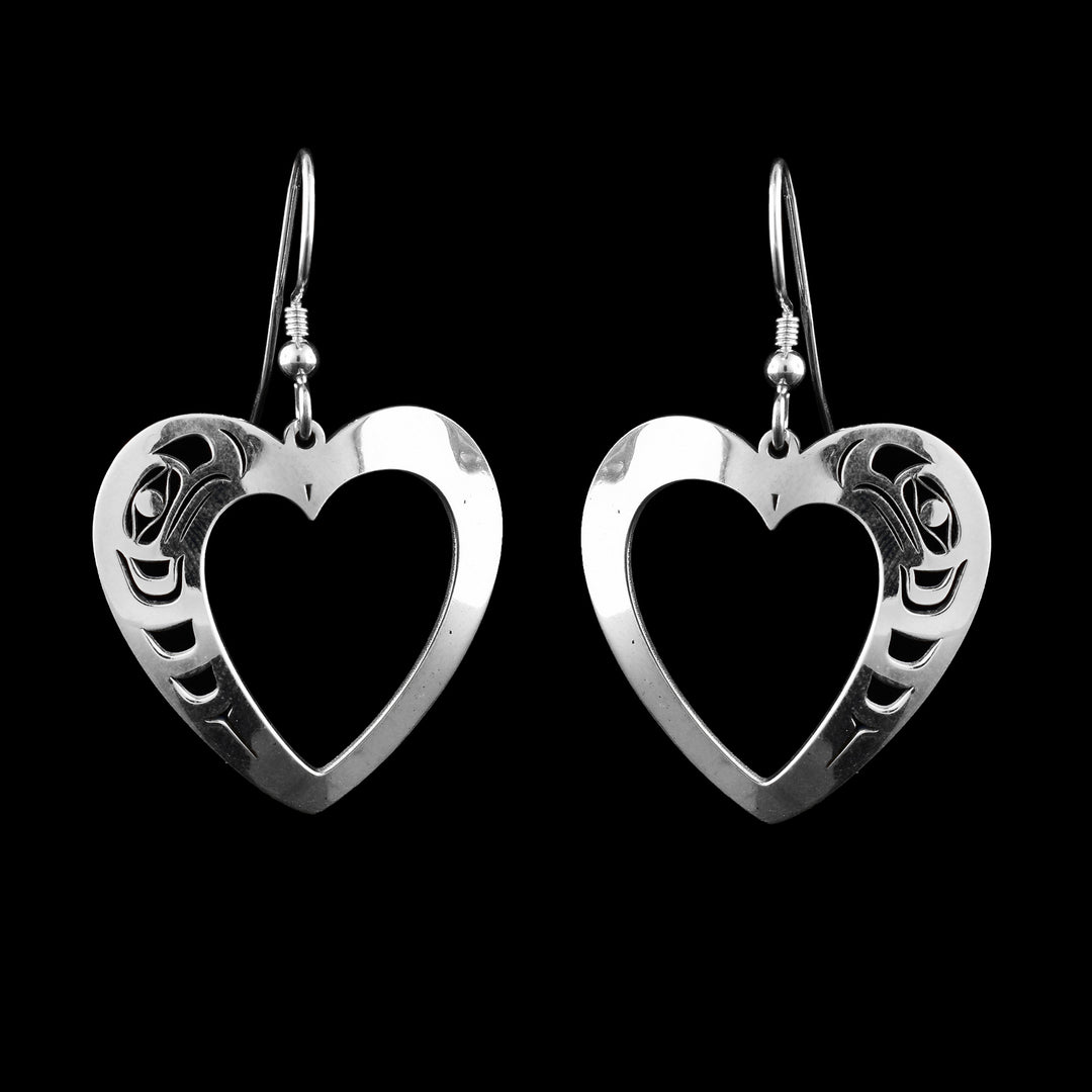 Sterling silver Eagle heart dangle earrings.