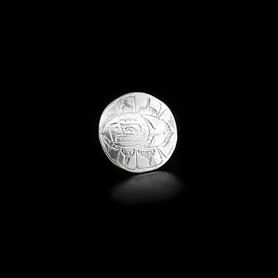Round sterling silver lapel pin featuring eagle.