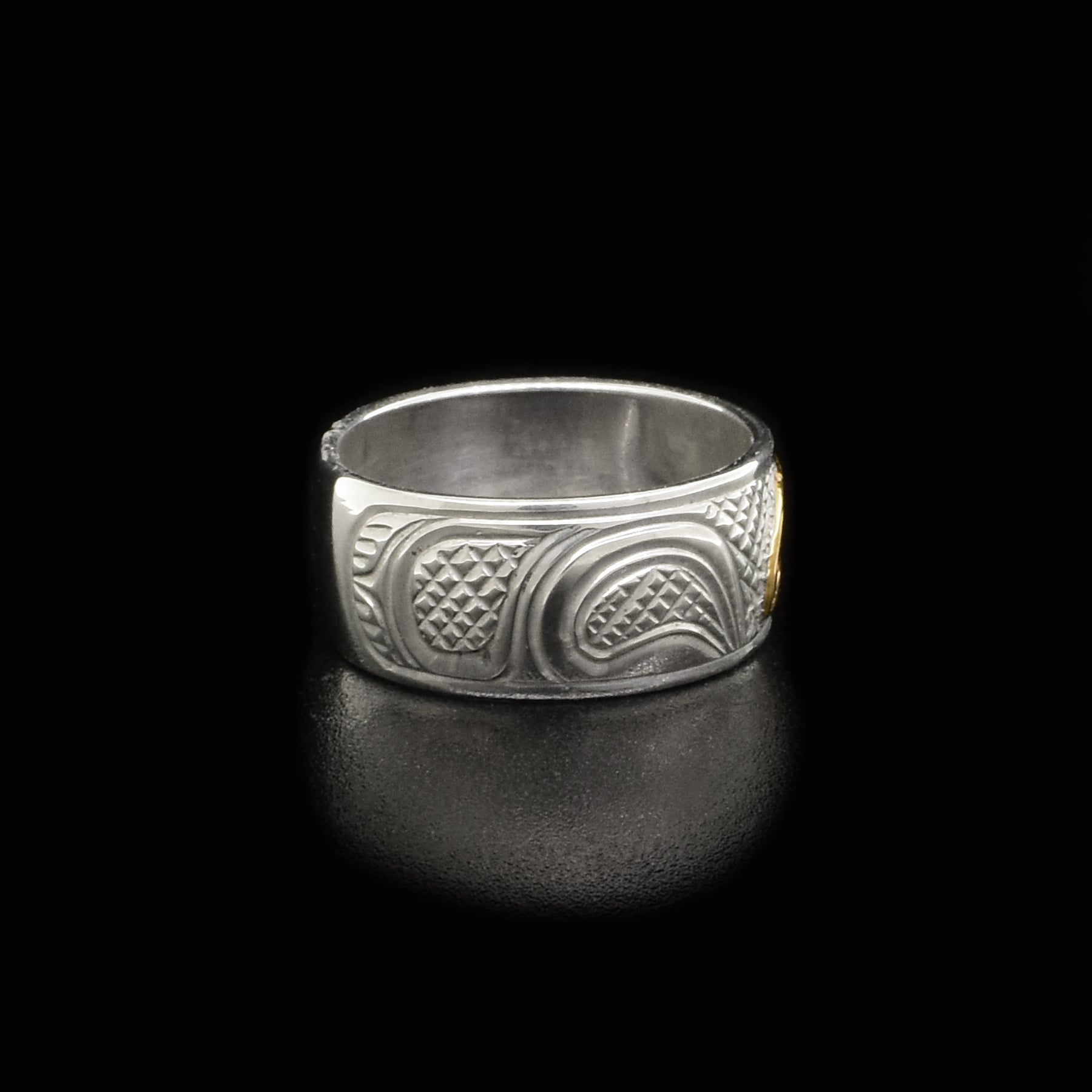 Silver and Gold Raven Ring with Sapphire