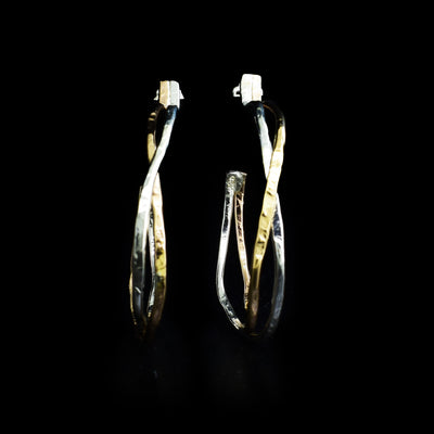 Sterling silver and gold-fill woven branches hoop stud earrings by artist Joy Annett.