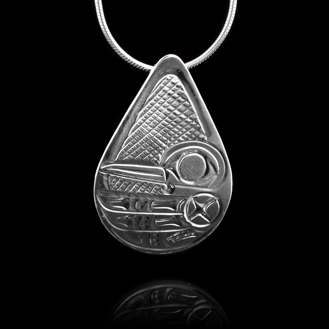 Indigenous Sterling Silver Hummingbird Teardrop Pendant